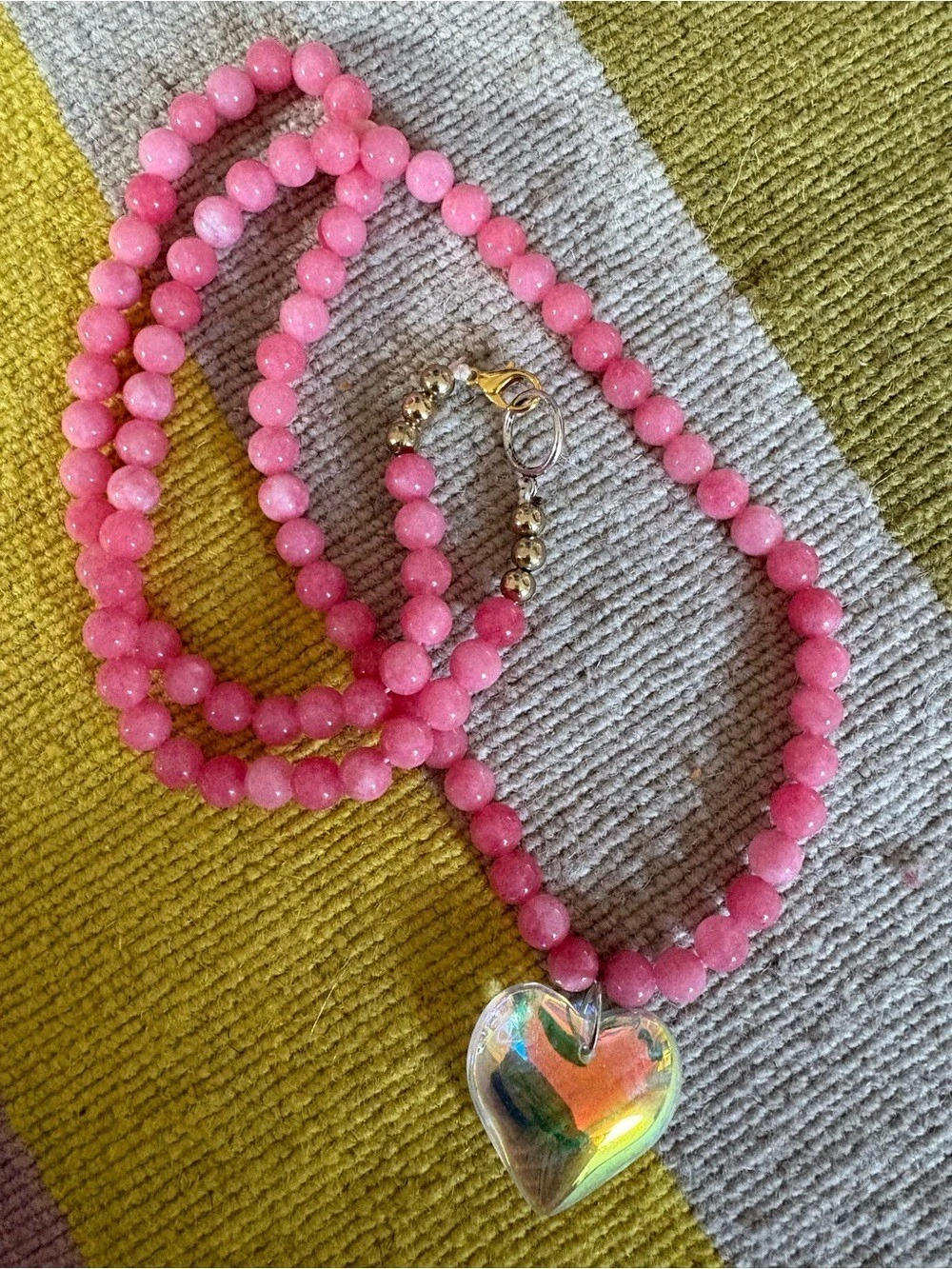 Candy heart necklace pink jade made by STEPH